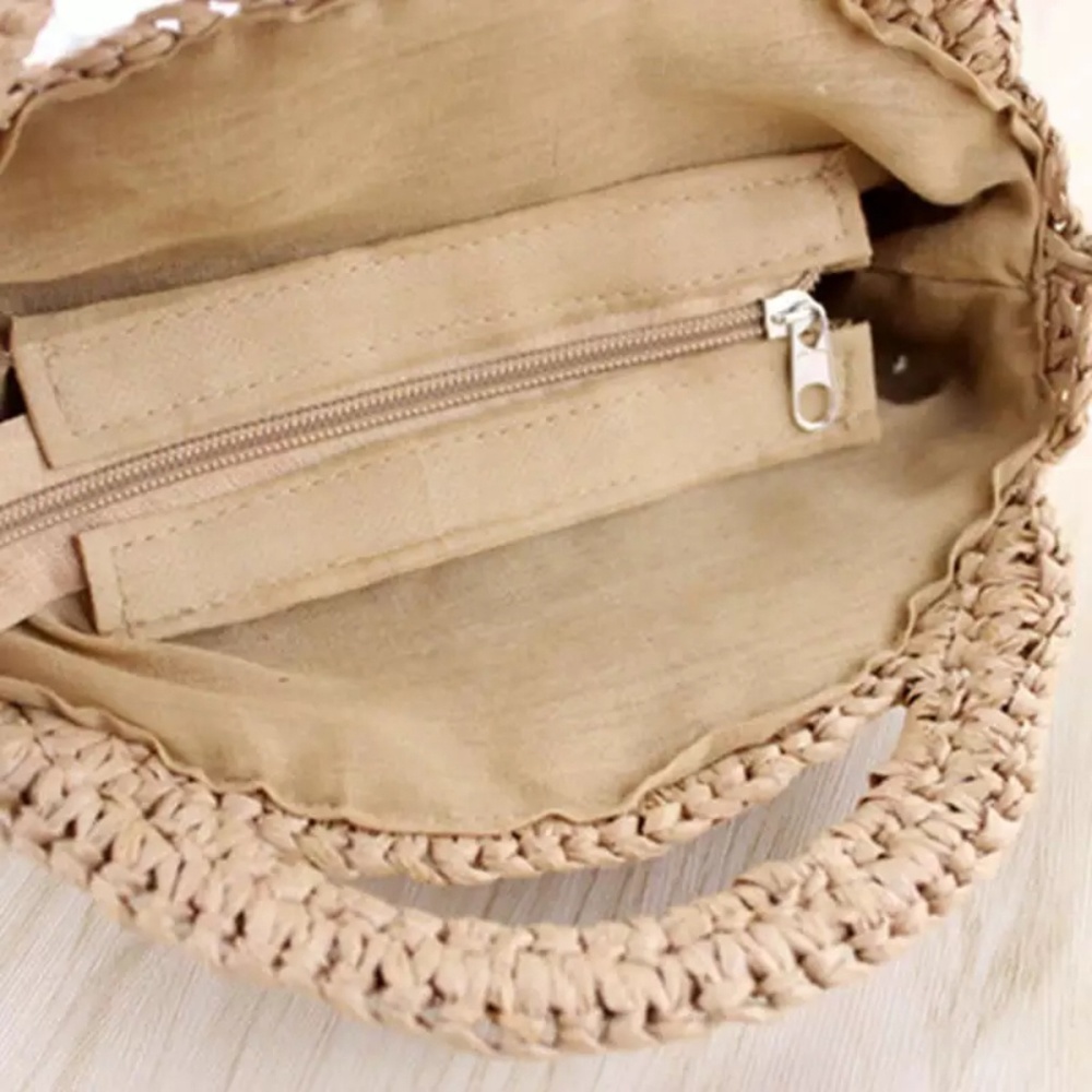 Hand Woven Rattan Straw Round Crossbody Bag - Picture 6 of 8